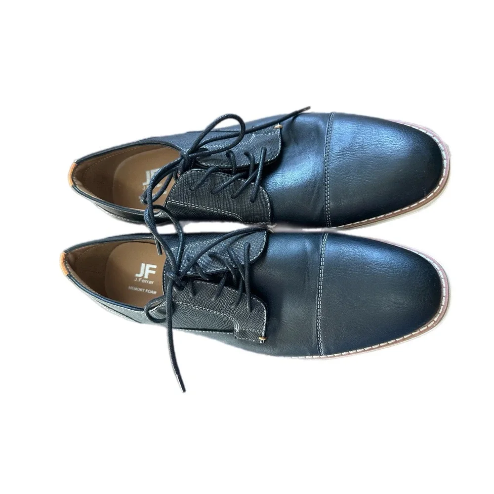 J Ferrara Mens Black Memory Foam Dress Shoes Cap Toe Oxford Lace Up Size‎ 9.5W